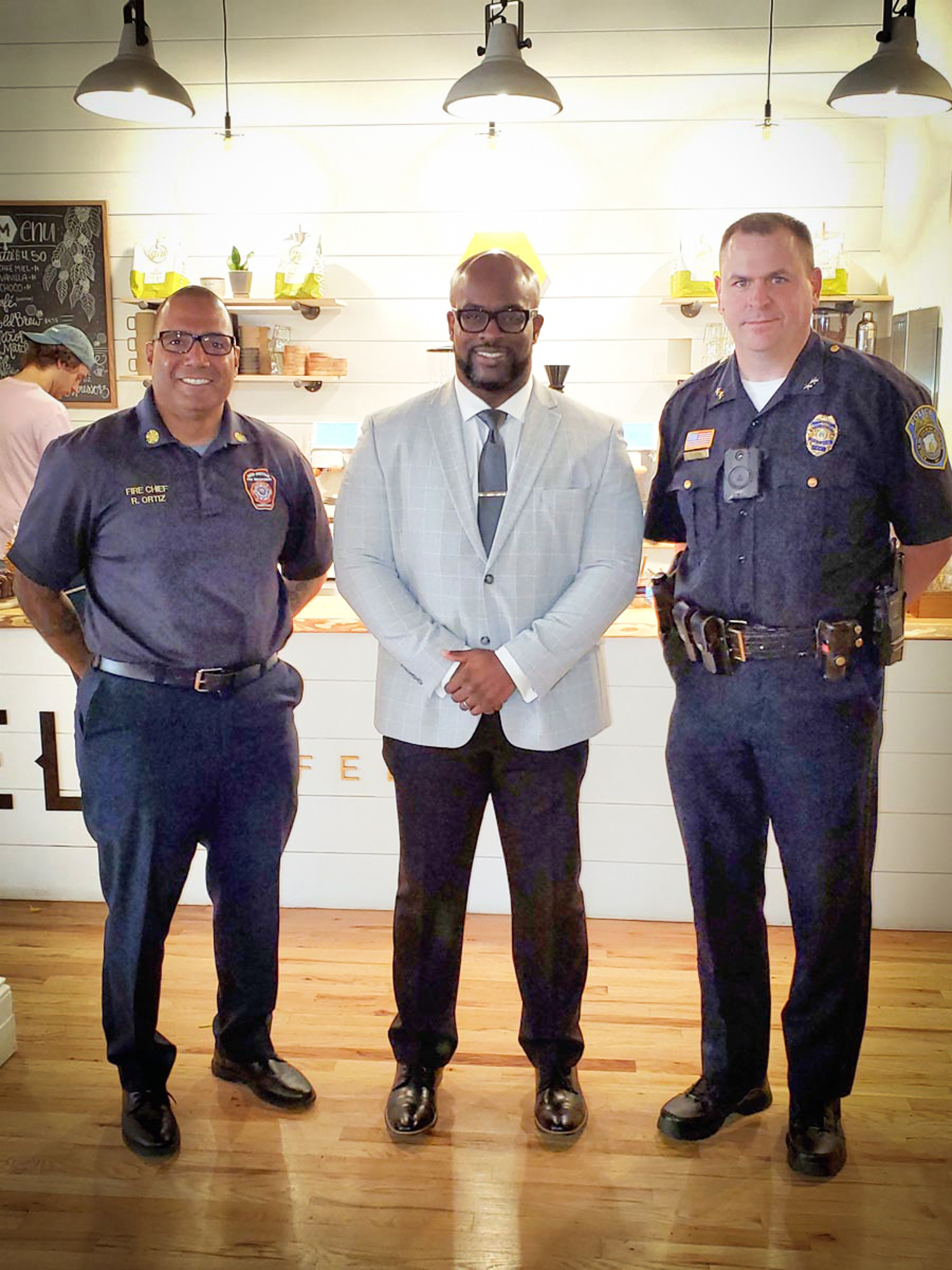 Maduko With Police Chief Christopher Chute And Fire Chief Raul Ortiz