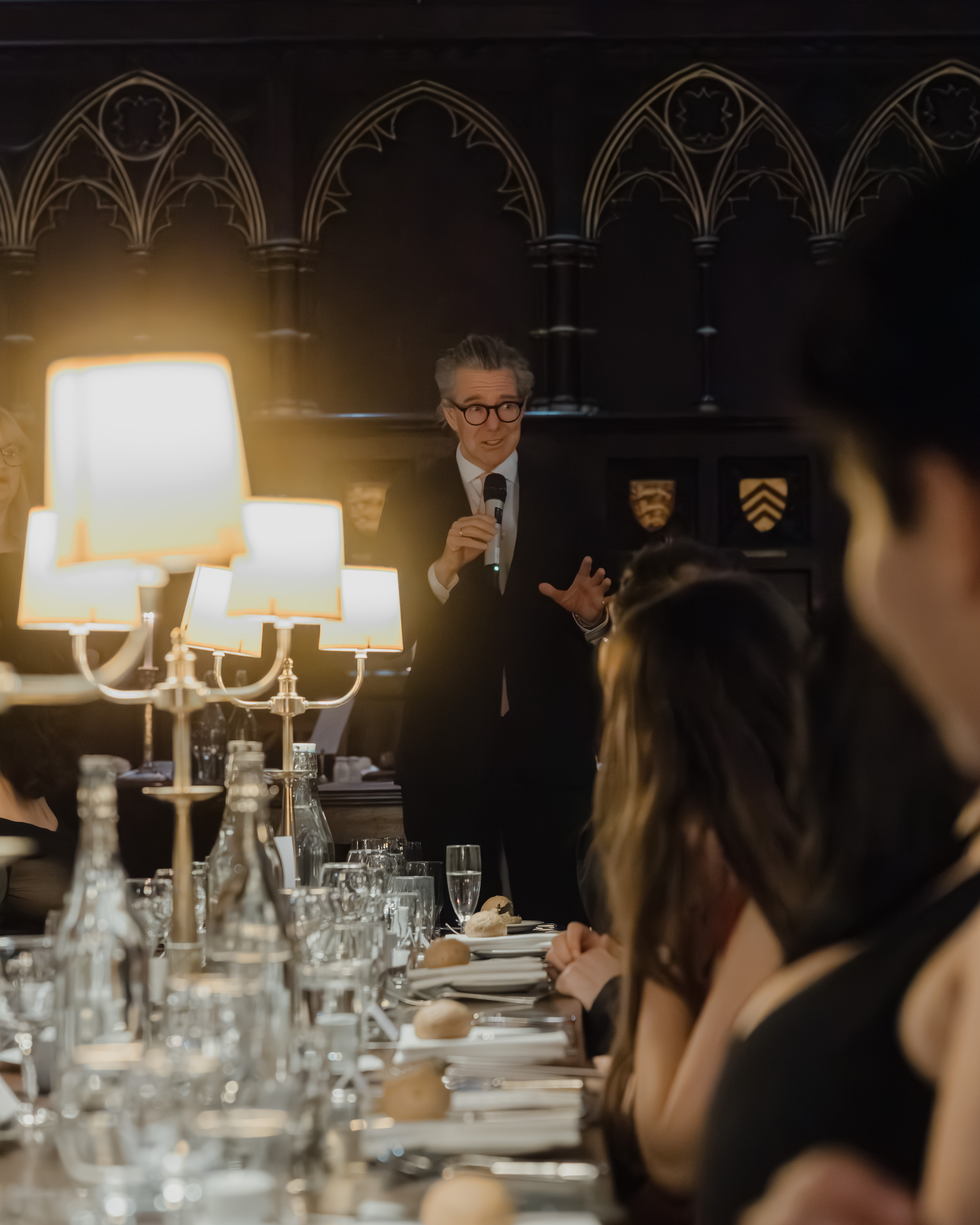 Dr. Hugo Slim, Co-Founder of OCHR, speaking to students at the final Banquet dinner 