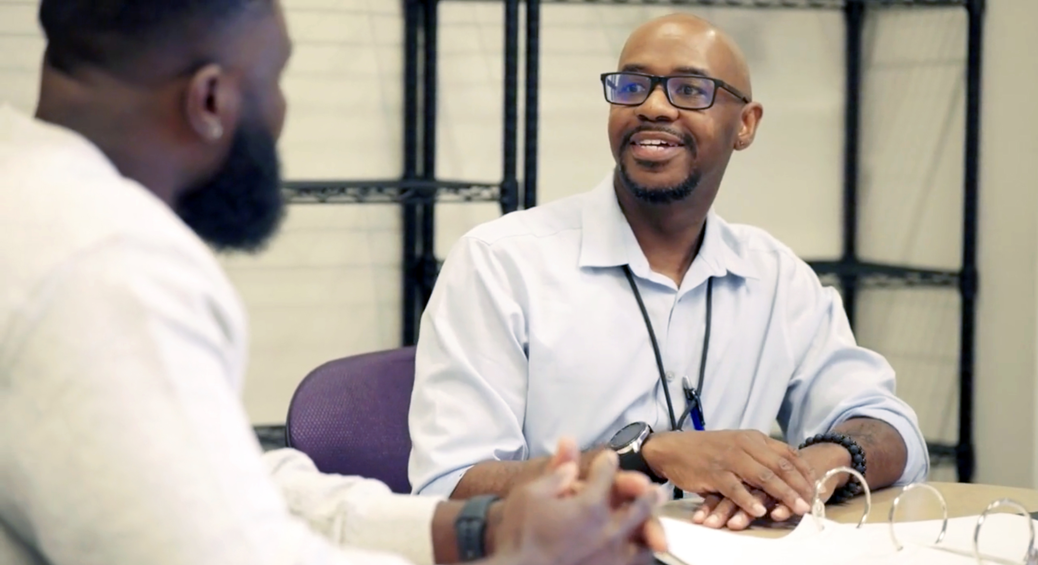 Advisor talks to student